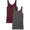 Amazon Essentials Women’s Slim-Fit Ribbed Scoop Neck Tank Tops, Pack of 2(Burgundy/Charcoal Heather)