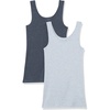 Amazon Essentials Women’s Slim-Fit Ribbed Scoop Neck Tank Tops, Pack of 2(Charcoal Heather/Ice Blue Heather)
