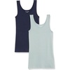 Amazon Essentials Women’s Slim-Fit Ribbed Scoop Neck Tank Tops, Pack of 2(Navy/Sage Green)