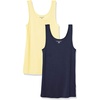 Amazon Essentials Women’s Slim-Fit Ribbed Scoop Neck Tank Tops, Pack of 2(Navy/Yellow)