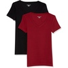 Amazon Essentials Women’s Slim-Fit Short-Sleeve V-Neck T-Shirt, Pack of 2(Black/Burgundy)