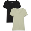 Amazon Essentials Women’s Slim-Fit Short-Sleeve V-Neck T-Shirt, Pack of 2(Black/Light Sage Green)