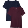 Amazon Essentials Women’s Slim-Fit Short-Sleeve V-Neck T-Shirt, Pack of 2(Burgundy/Navy)