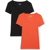 Amazon Essentials Women’s Slim-Fit Short-Sleeve V-Neck T-Shirt, Pack of 2(Charcoal Heather/Tomato Red)