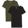 Amazon Essentials Women’s Slim-Fit Short-Sleeve V-Neck T-Shirt, Pack of 2(Dark Olive/Black)
