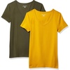 Amazon Essentials Women’s Slim-Fit Short-Sleeve V-Neck T-Shirt, Pack of 2(Gold/Olive)