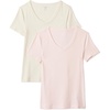 Amazon Essentials Women’s Slim-Fit Short-Sleeve V-Neck T-Shirt, Pack of 2(Oatmeal Heather/Light Pink)
