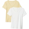 Amazon Essentials Women’s Slim-Fit Short-Sleeve V-Neck T-Shirt, Pack of 2(Pastel Yellow/White)