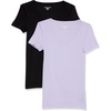 Amazon Essentials Women’s Slim-Fit Short-Sleeve V-Neck T-Shirt, Pack of 2(White/Lavender)