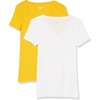 Amazon Essentials Women’s Slim-Fit Short-Sleeve V-Neck T-Shirt, Pack of 2(White/Lemon Yellow)
