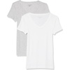 Amazon Essentials Women’s Slim-Fit Short-Sleeve V-Neck T-Shirt, Pack of 2(White/Light Heather Grey)