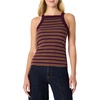 Amazon Essentials Women’s Slim-Fit Stretch Rib High-Neck Tank with Wide Ribbed Straps(Burgundy Brown Stripe)