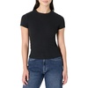 Amazon Essentials Women’s Slim-Fit Stretch Rib Short Cap Sleeve Crewneck Top(Black)