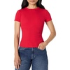 Amazon Essentials Women’s Slim-Fit Stretch Rib Short Cap Sleeve Crewneck Top(Red)
