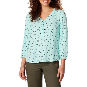 Amazon Essentials Women’s 3/4 Sleeve Button Popover Shirt, Loose-Fit V-Neck Blouse, Lightweight(Aqua Poppy)