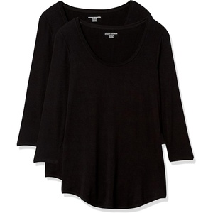 Amazon Essentials Women’s 3/4 Sleeve Scoopneck Tunic Top, Pack of 2(Black / Black)