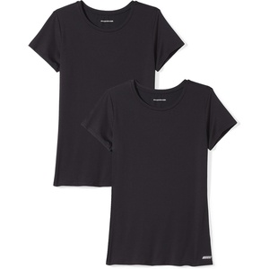 Amazon Essentials Women’s Active Quick Dry Tech Stretch Short-Sleeve V-Neck T-Shirt, Moisture-Wicking, Pack of 2(Black)