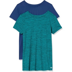 Amazon Essentials Women’s Active Quick Dry Tech Stretch Short-Sleeve V-Neck T-Shirt, Moisture-Wicking, Pack of 2(Blue/Teal Green Space Dye)