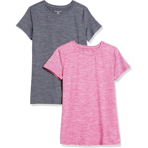 Amazon Essentials Women’s Active Quick Dry Tech Stretch Short-Sleeve V-Neck T-Shirt, Moisture-Wicking, Pack of 2(Dark Grey Space Dye/Raspberry Space Dye)