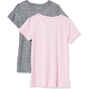 Amazon Essentials Women’s Active Quick Dry Tech Stretch Short-Sleeve V-Neck T-Shirt, Moisture-Wicking, Pack of 2(Grey Space Dye/Light Pink)
