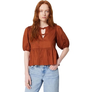 Amazon Essentials Women’s Cotton Sateen Relaxed-Fit Peplum Blouse(Brick Red)
