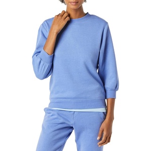 Amazon Essentials Women’s French Terry Fleece Crewneck Sweatshirt with Sleeve Detail, Three Quarter Sleeve, Loose Fit(Blue)