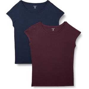 Amazon Essentials Women’s Jersey Regular-Fit Short-Sleeve Boat-Neck Dolman T-Shirt, Pack of 2(Burgundy/Navy)