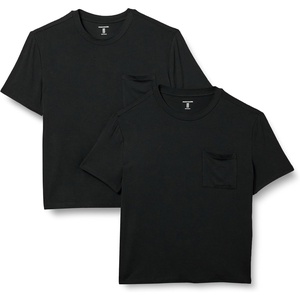 Amazon Essentials Women’s Jersey Relaxed-Fit Short-Sleeve Crewneck Pocket T-Shirt, Pack of 2(Black)