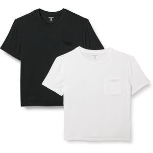 Amazon Essentials Women’s Jersey Relaxed-Fit Short-Sleeve Crewneck Pocket T-Shirt, Pack of 2(Black/White)