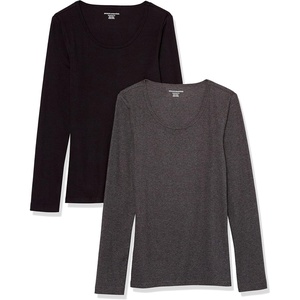 Amazon Essentials Women’s Long Sleeve Slim-Fit Rib Scoop Neck Sweater (Available in Plus Size), Pack of 2(Black/Charcoal Heather)