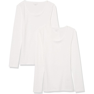 Amazon Essentials Women’s Long Sleeve Slim-Fit Rib Scoop Neck Sweater (Available in Plus Size), Pack of 2(White)