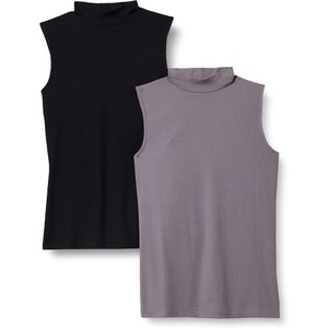 Amazon Essentials Women’s Mock-Neck Slim-Fit Ribbed Knit Cotton Sleeveless Top, Pack of 2(Grey/Black)