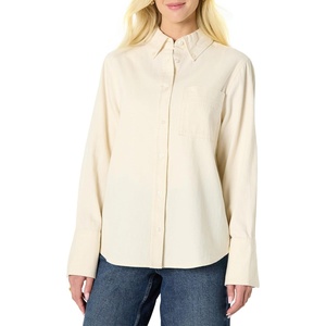 Amazon Essentials Women’s Modern Oversized-Fit Cropped Denim Button-Down Shirt, Lightweight Chambray, Point Collar(Ecru)