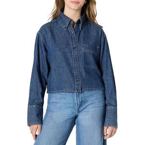 Amazon Essentials Women’s Modern Oversized-Fit Cropped Denim Button-Down Shirt, Lightweight Chambray, Point Collar(Medium Blue Vintage)