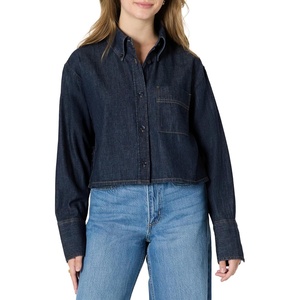 Amazon Essentials Women’s Modern Oversized-Fit Cropped Denim Button-Down Shirt, Lightweight Chambray, Point Collar(Rinse)