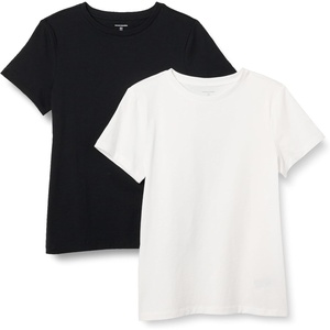 Amazon Essentials Women’s Regular Fit 100% Cotton Crewneck Short Sleeve T-Shirt(Black/White)
