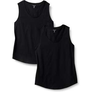 Amazon Essentials Women’s Regular-Fit 100% Cotton Sleeveless Tank Top, Pack of 2(Black)