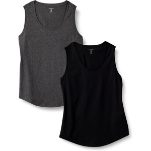 Amazon Essentials Women’s Regular-Fit 100% Cotton Sleeveless Tank Top, Pack of 2(Black/Charcoal Heather)