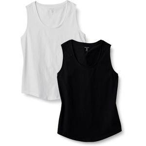 Amazon Essentials Women’s Regular-Fit 100% Cotton Sleeveless Tank Top, Pack of 2(Black/White)