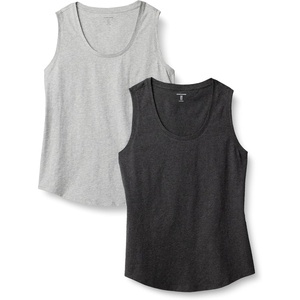 Amazon Essentials Women’s Regular-Fit 100% Cotton Sleeveless Tank Top, Pack of 2(Charcoal/Light Grey Heather)