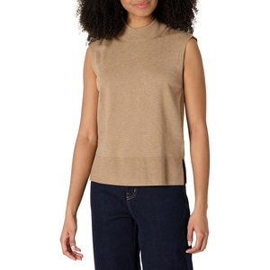 Amazon Essentials Women’s Regular-Fit Cap Sleeve Mock Neck Sweater Top(Camel Heather)