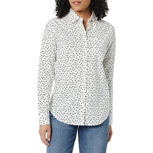 Amazon Essentials Women’s Regular-Fit Long-Sleeve Button-Down Cotton Poplin Shirt, Business Casual(Black White Dots)