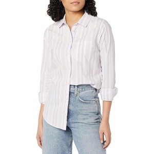 Amazon Essentials Women’s Regular-Fit Long-Sleeve Button-Down Cotton Poplin Shirt, Business Casual(Lilac White Variegated Stripe)
