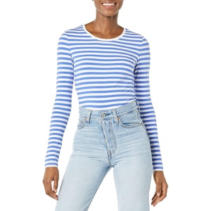 Amazon Essentials Women’s Regular-Fit Long-Sleeve Crewneck T-Shirt (Available in Plus Size)(Blue White Even Stripe)