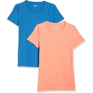 Amazon Essentials Women’s Regular-Fit Short-Sleeve Crewneck T-Shirt, Multipacks(2-pack Blue/Coral Orange)