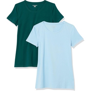 Amazon Essentials Women’s Regular-Fit Short-Sleeve Crewneck T-Shirt, Multipacks(2-pack Dark Green/Powder Blue)