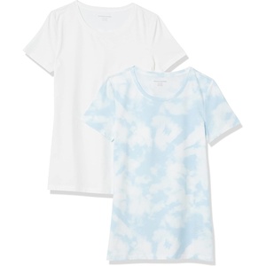 Amazon Essentials Women’s Regular-Fit Short-Sleeve Crewneck T-Shirt, Multipacks(2-pack Light Blue Tie Dye/White)