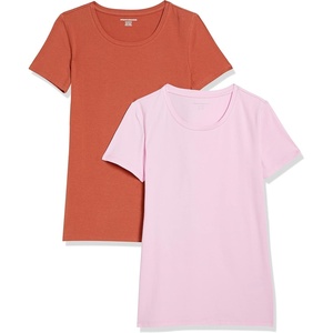 Amazon Essentials Women’s Regular-Fit Short-Sleeve Crewneck T-Shirt, Multipacks(2-pack Terracotta/Light Pink)