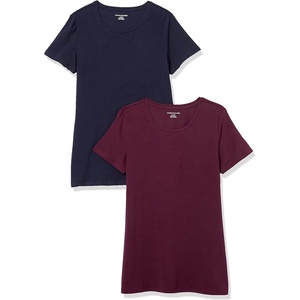 Amazon Essentials Women’s Regular-Fit Short-Sleeve Crewneck T-Shirt, Multipacks(Burgundy/Navy)