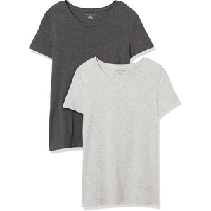 Amazon Essentials Women’s Regular-Fit Short-Sleeve Crewneck T-Shirt, Multipacks(Charcoal Heather/Light Grey Heather)